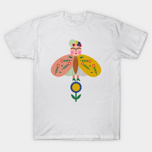Cute Frida kahlo butterfly colorful summer flowers viva la vida T-Shirt by sugarcloudlb-studio